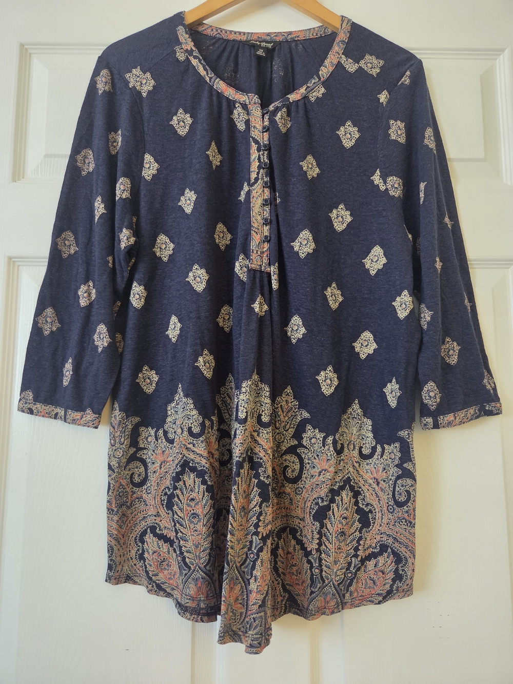 Lucky Brand Navy Paisley-Print Tunic Top